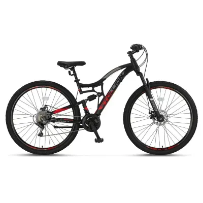 Bicicleta MTB Umit Stallion 2D, Full Suspension, SHM, 21 viteze, roata 27.5 , cadru otel, negru rosu