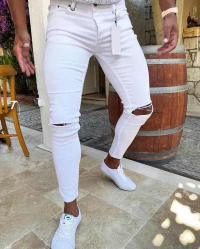 Blugi adolescenti albi conici cu defect DEF2724 D9-5