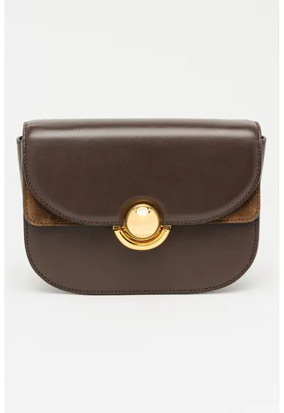 Geanta crossbody de piele cu clapa - Maro inchis