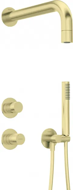 Set de dus incastrat, cu brat, para de dus si baterie, auriu, Deante Silia