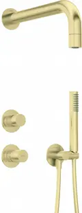 Set de dus incastrat, cu brat, para de dus si baterie, auriu, Deante Silia