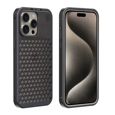 Husa Guardian cu Perforatii, Disipare caldura, Compatibila cu iPhone 15 Pro, Difuzor aroma, Antisoc, Metal, Gri Engros