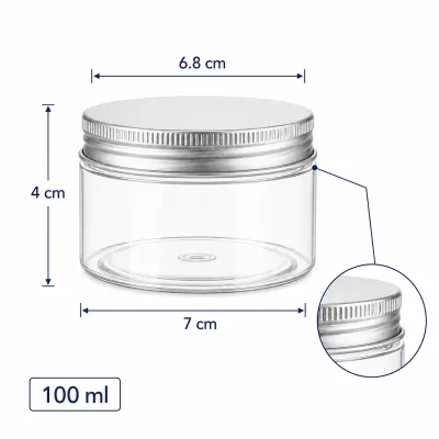 Borcan rotund transparent cu capac aluminiu - 100ml
