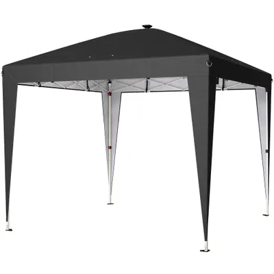 Outsunny Gazebo 3x3 m Pliabil Pop Up cu Înălțime Reglabilă, UV50+, Gazebo de Grădină cu Lumină Centrală și USB, Telecomandă, Geantă de Transport, pentru Exterior, Camping, Petreceri, Negru | Aosom Romania