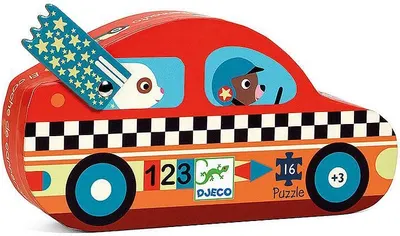 Puzzle Djeco - masina de curse, 16 piese