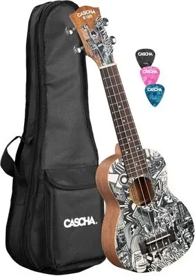 Ukulele soprano Cascha - Sketch HH 2601, cu husă, multicolor