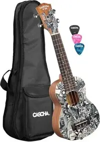 Ukulele soprano Cascha - Sketch HH 2601, cu husă, multicolor