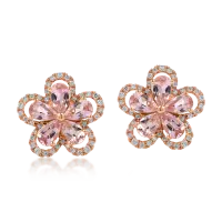 Cercei floare din aur roz cu turmaline roz pear de 2.1ct si diamante de 0.31ct