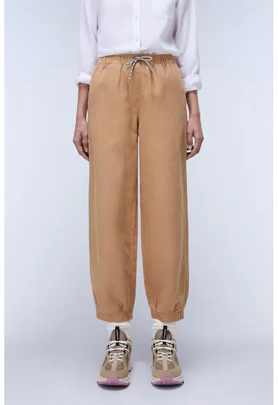 Pantaloni relaxed-fit cu buzunare si talie medie - Maro camel