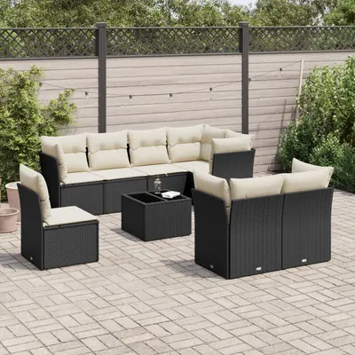 Gossi set mobilier de gradina cu perne, 9 piese, negru, poliratan