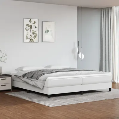 vidaXL Cadru de pat cu arcuri, alb, 200x200 cm, piele ecologică