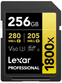 LEXAR SDXC Pro 1800x U3 UHS-II R280/W205 (V60) 256GB - Default Title