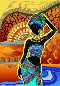 Pictură mozaic cu diamante MagicArt - Femeie africană, 30 x 40 cm, cu mărgele rotunde