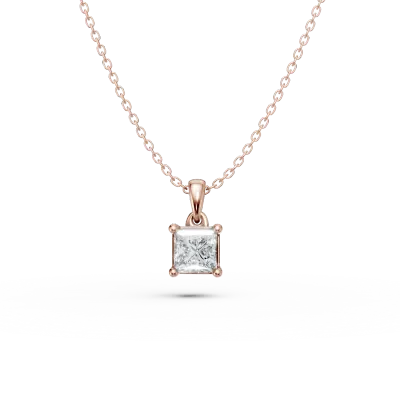 Lant cu pandantiv din aur roz cu diamant princess solitaire de 0.3ct