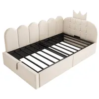 Pat de zi tapițat 90x200 cm cu compartiment de depozitare cu sistem hidraulic, Bej | Aosom Romania