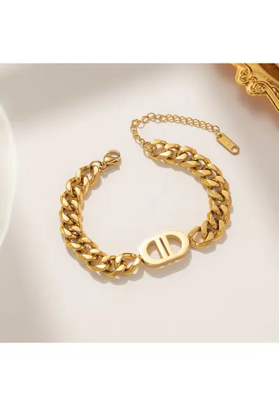 Bratara aurie - din otel inoxidabil - suflata cu aur 18k - cu zale masive - Janelle C6