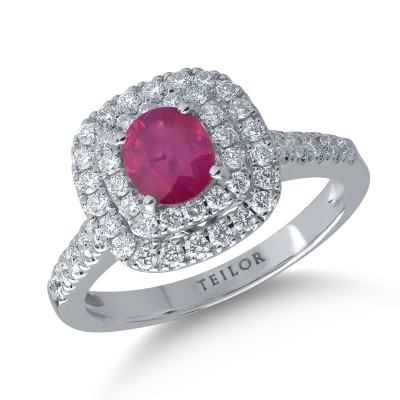 Inel din aur alb cu rubin de 0.84ct si diamante de 0.54ct