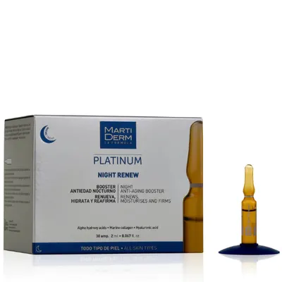 Fiole cu acid hialuronic si alfa hidroxi acizi Night Renew, Platinum, Martiderm | 30 fiole