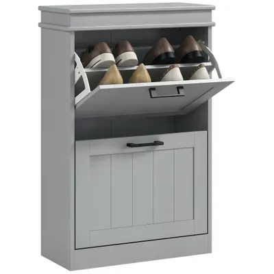 HOMCOM Mobilier pentru depozitare a pantofilor, 2 uși rabatabile, rafturi reglabile, pentru intrare, coridor, 54 x 24 x 82,5 cm, gri | Aosom Romania