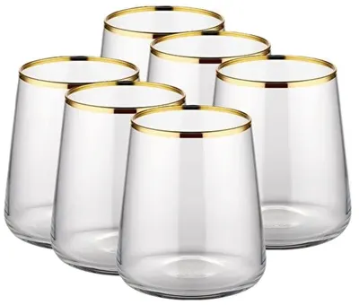 Pahare din sticlă Rakle - Avantgarde Gold Rim, set de 6, 420 ml