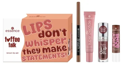 Essence Set cadou pentru buze Toffee Talk Brown, 4 piese
