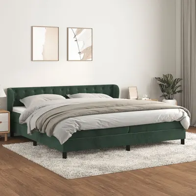 Gossi pat box spring cu saltea, verde inchis, 200x200 cm, catifea