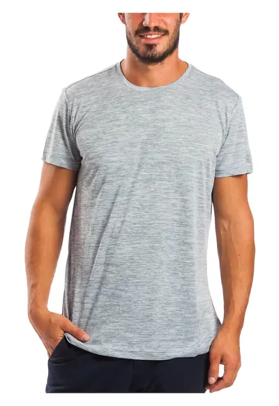 Tricou cu decolteu la baza gatului si imprimeu logo discret Tech - Gri
