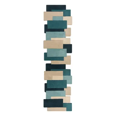 Covor tip traversă albastru/bej din lână 60x230 cm Abstract Collage – Flair Rugs