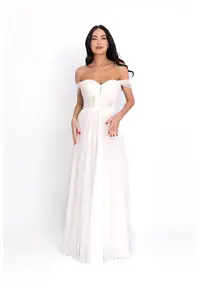 Rochie maxi cu tul - Alb optic