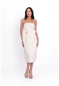 Rochie lunga satinata cu aplicatie florala - Alb