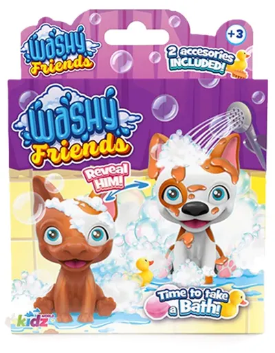 Joaca de copii Kidz World Washy Friends - Cățeluș de baie cu noroi, Boston Terrier