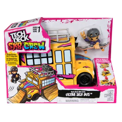 Set autobuz cu mini skateboard si figurina, Tech Deck, SK8 Crew, 6071034