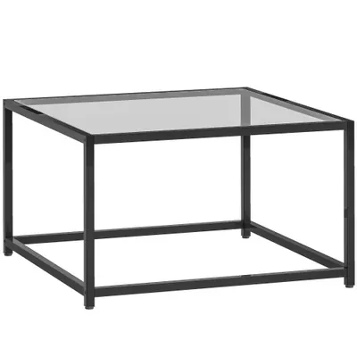 HOMCOM Măsuță pătrată noptieră cu blat din sticlă securizată, masă de cafea cu picioare din oțel 68 x 68 x 39 cm Negru | Aosom Romania