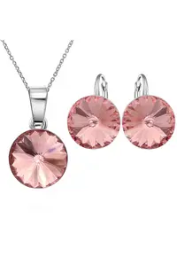 Set Argint 925 placat cu rodiu cu cristale Swarovski® Rivoli 10mm Leverback - Roz