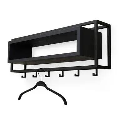 Cuier de perete negru cu raft din lemn de stejar 78 cm School – Spinder Design