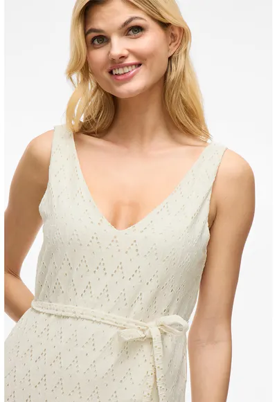 Rochie midi din dantela sangallo - Alb fildes