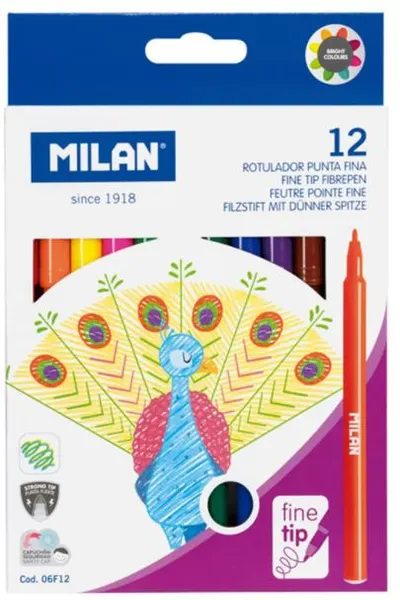 Carioci cu varf subtire Milan - 12 culori