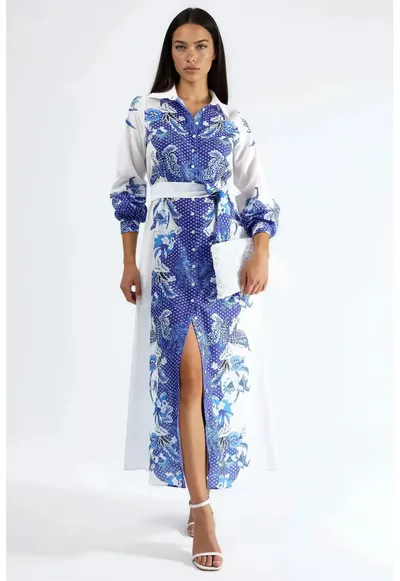 Rochie Midi - Floral - Multicolor - cu cordon - poliester/lycra