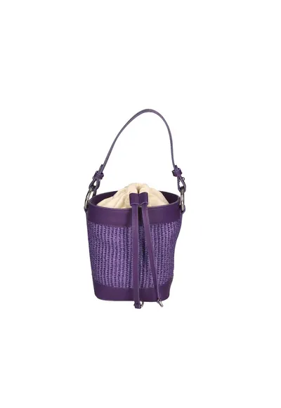 Geanta bucket de paie si piele - Violet