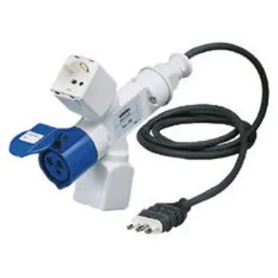 Adaptor Industrial Ip44 - 2 Branched Outlets - Wired With Cable and Plug - Plug 2p+e 16a S17 - 2 (p17/11) + 1 (p30-P17) + 1 Outlet 2p+e 16a 230v Ac