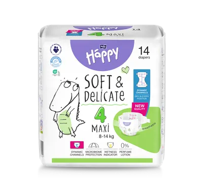 Scutece Happy Soft & Delicate 8-14 kg Maxi Marimea 4, 14 bucati, Bella Baby