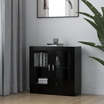 vidaXL Dulap cu vitrină, negru, 82,5x30,5x80 cm, lemn prelucrat