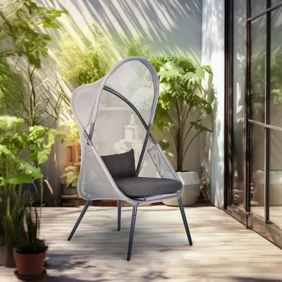 Scaun pliabil Jumi cu baldachin – oțel, negru/gri, design ergonomic pentru exterior