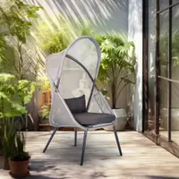Scaun pliabil Jumi cu baldachin – oțel, negru/gri, design ergonomic pentru exterior