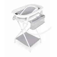 Cadita de baie pliabila, Primabobo, Milo, Cu suport metalic, Cu termometru electronic, Cu dop si furtun pentru scurgere, Cu cos depozitare, Antiderapanta, Gri