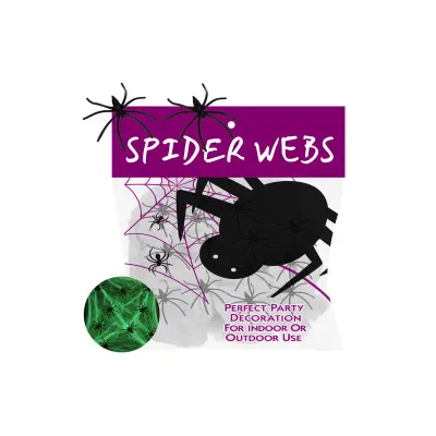 Panza de paianjen fluorescenta, 20 paianjeni 3x3 cm, decor Halloween, alb/negru