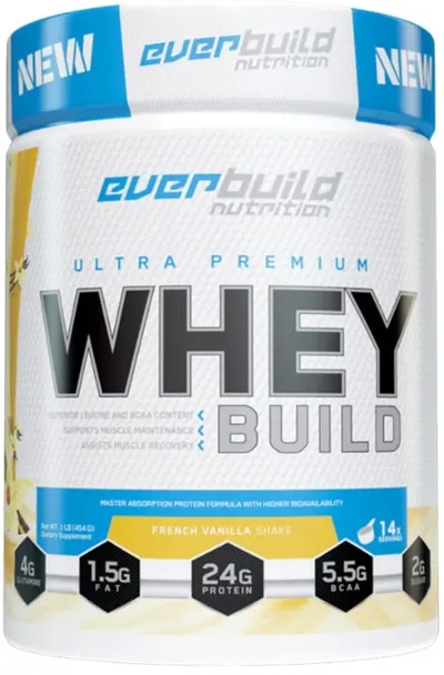 Ultra Premium Whey Build, căpșuni și banane, 454 g, Everbuild
