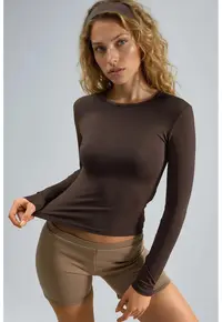 Bluza dama - Maro cafeniu - Guler rotund - Jerseu