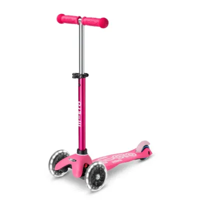 Trotineta cu 3 roti si lumini LED, Micro, Mini Deluxe, Roz