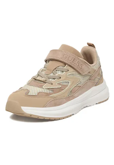 Pantofi sport copii - bej - velcro - textil si piele intoarsa